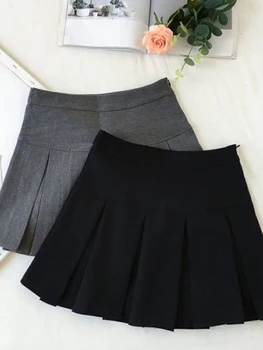 ZOKI Vintage Gray Pleated Skirt Women Kawaii High Waist Mini Skirts Korean Fashion School Uniform Harajuku Streetwear Spring 1