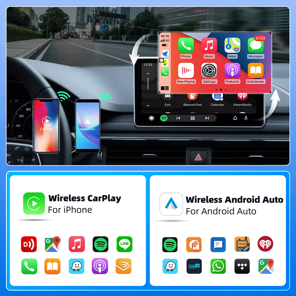 2025 2in1 Wireless Carplay&Android Auto Box 2in1 Wired to Wireless Dongle Automatic Connect Adapter Bluetooth Plug&Play Mini Box