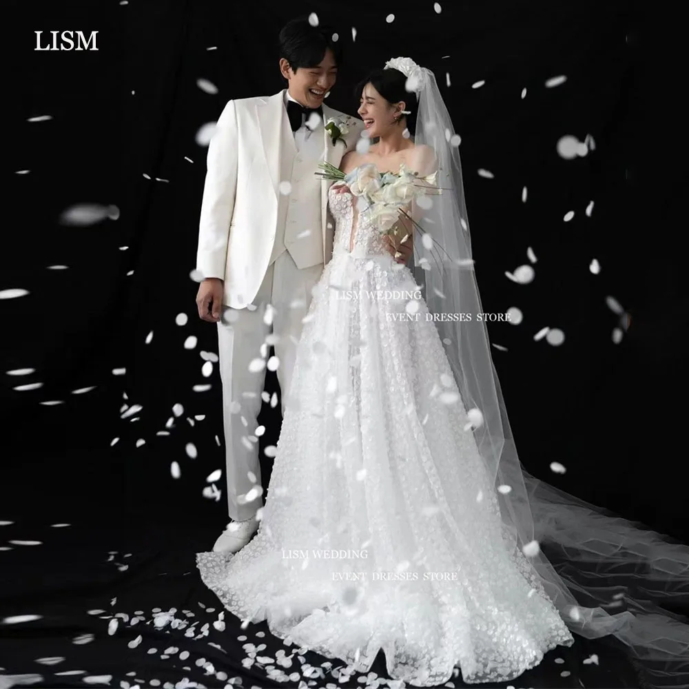 

LISM Elegant Korea A-Line Wedding Dresses Lace Flowers Photo Shoot Sweetheart Bridal Gowns Vestidos De Novia For Women Custom