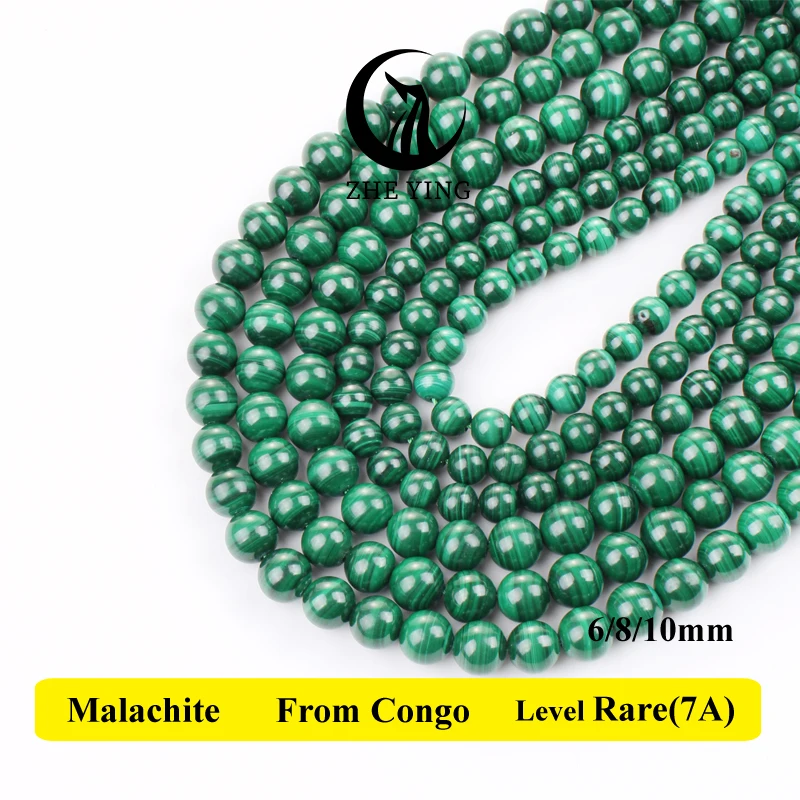 Top Quality 100% Natural Stone Malachite Congo Beads Round Loose Spacer Beads 8mm Pick Size For Jewelry Making DIY Bracelets 15