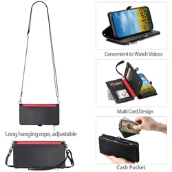 Crossbody Leather Zipper Wallet Phone Case with Card Slots and Lanyard - Sony Xperia 5 VI (Black)