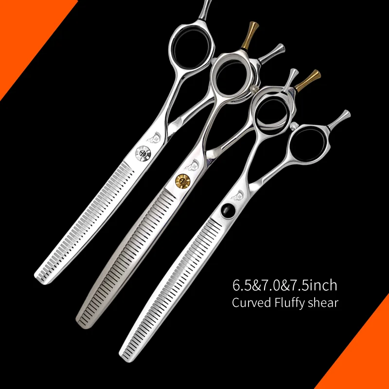 Dog Grooming Scissors Crane 6.5&7&7.5 Inch Curved Fluffy Scissors Curved Thinning Shears for Dog Grooming
