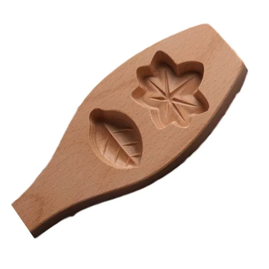 Wooden Moon Cake Mold with 3D Maple Leaves