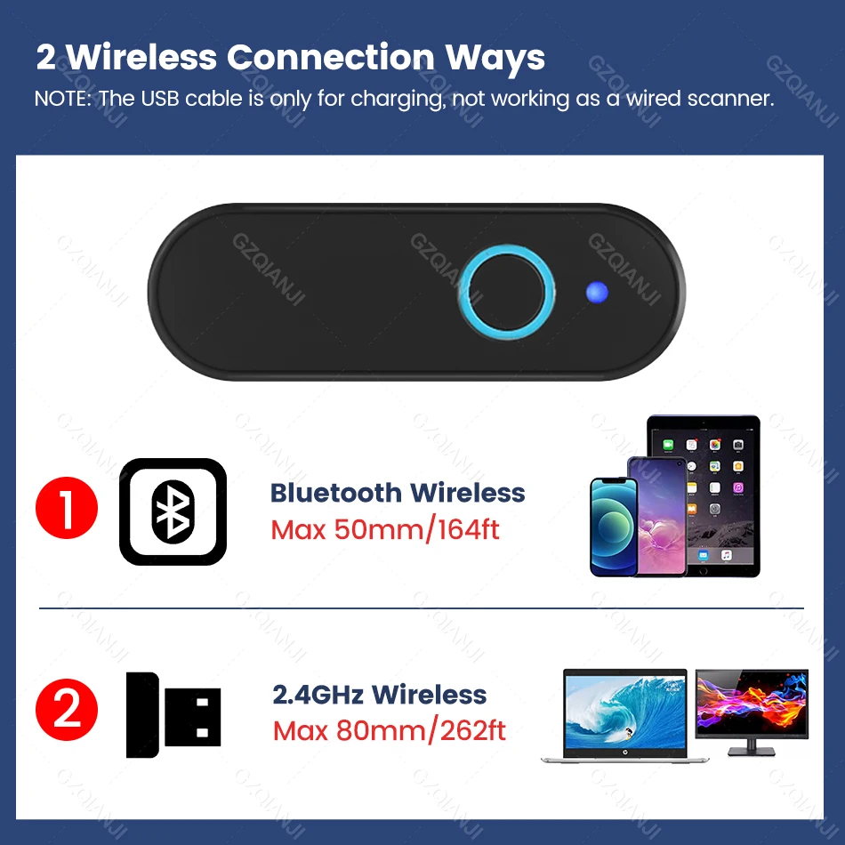 Bluetooth 2D Mini Mobile Pocket Barcode Scanner Portable 2.4G Wireless 1D 2D QR PDF417 Bar Code Reader for Warehouse Inventory