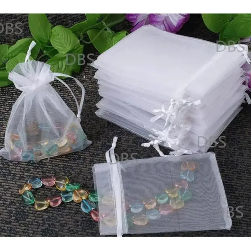 

Бесплатная доставка, 50 шт./лот, Сумка из органзы, мешок для украшений, белые Подарочные Упаковочные пакеты и мешочки