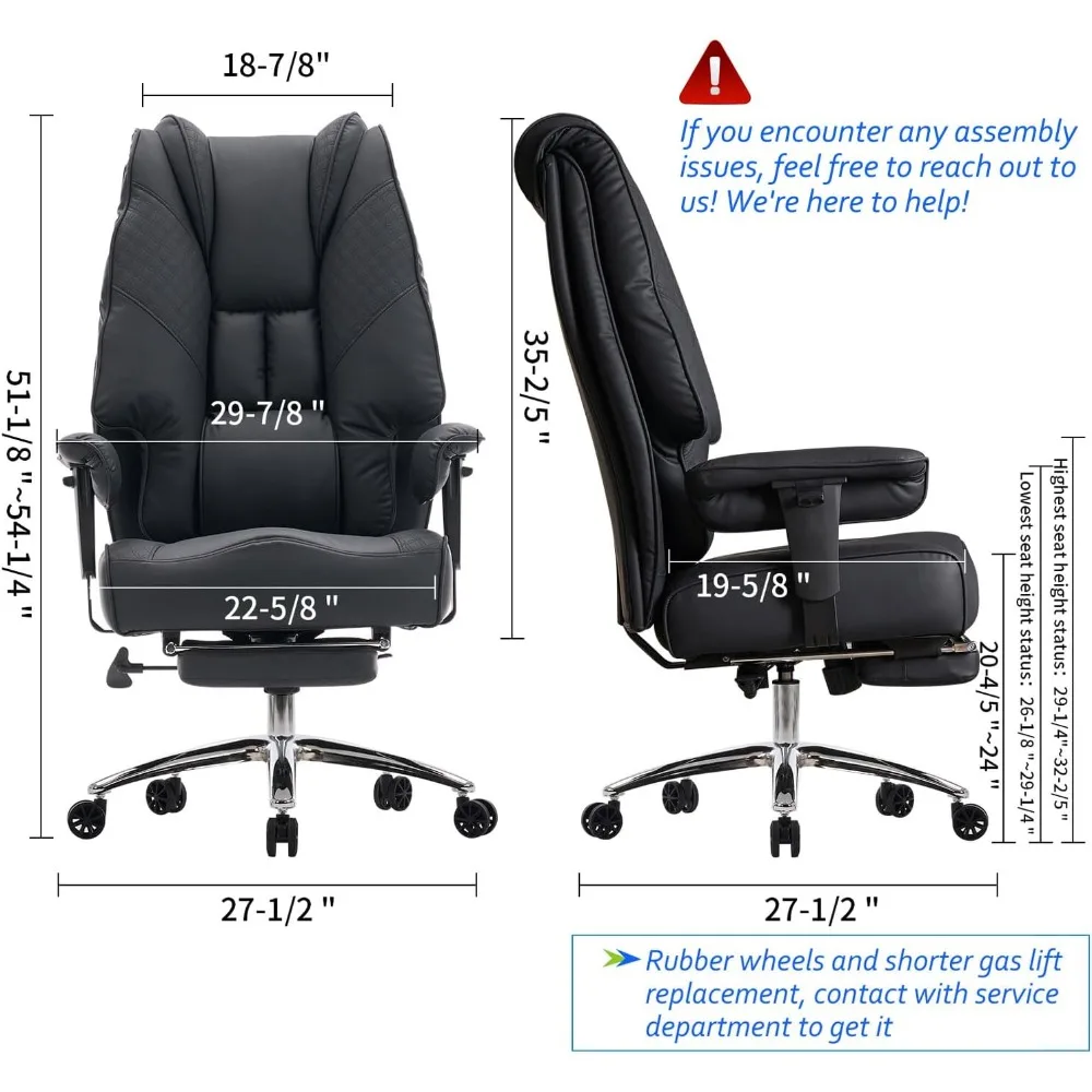 Big and Tall Office Chair 400lbs Wide Seat, Leather High Back Executive Office Chair with Foot Rest, Ergonomic Office Chair Lumb 2