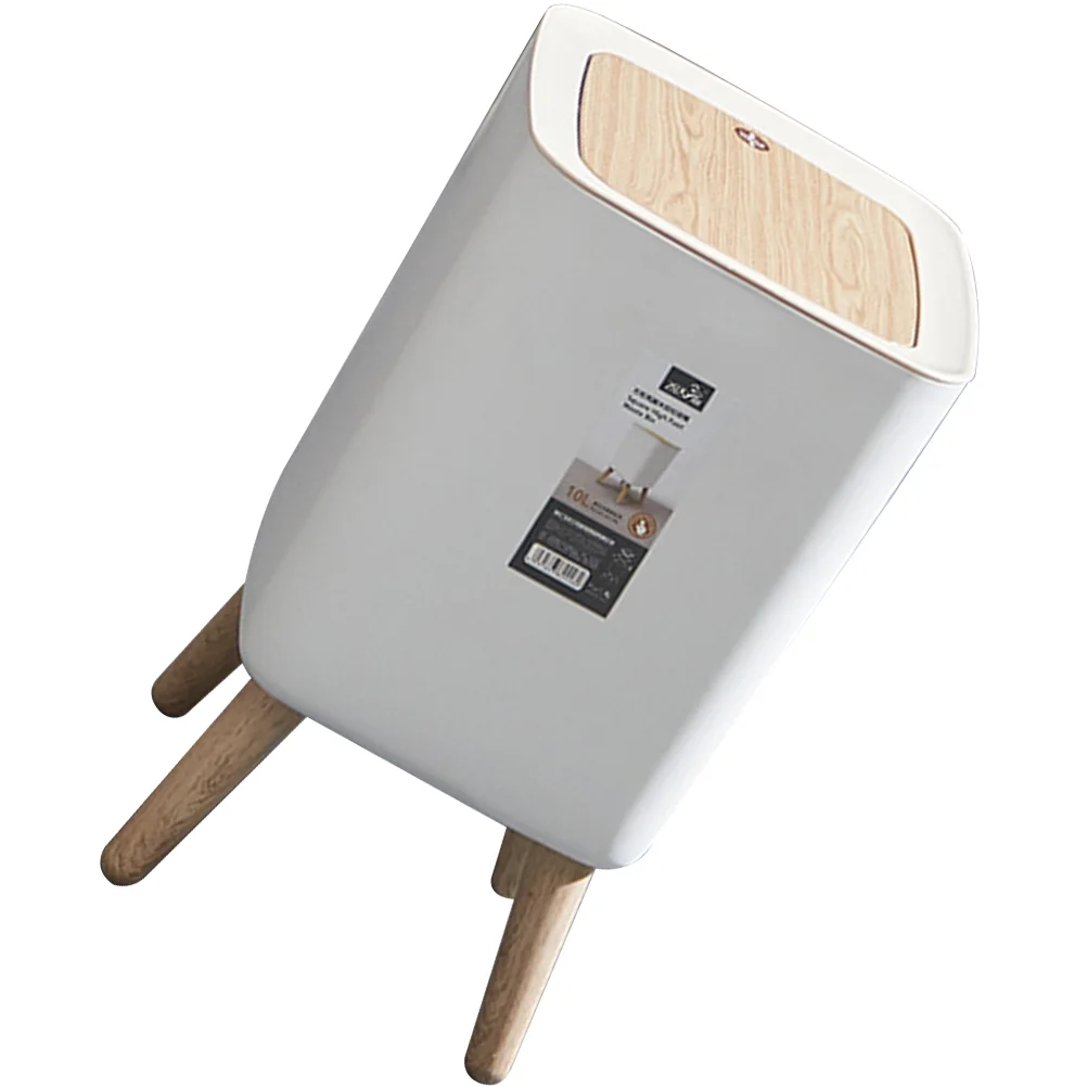 

Trash Can with Lid Wood Grain Bathroom Waste Bin Home Supplies Cover Toilet Garbage Press Type Paper Basket Office