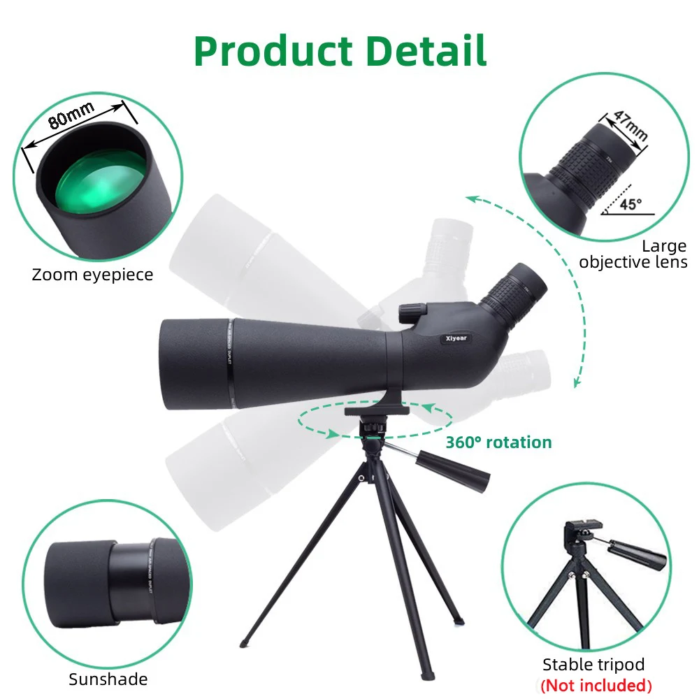 25-75x80 Telescope Spotting Scope Large Field Powerful Zoom Monocular With Phone Adapter Tripod For Bird Watching Camping 6