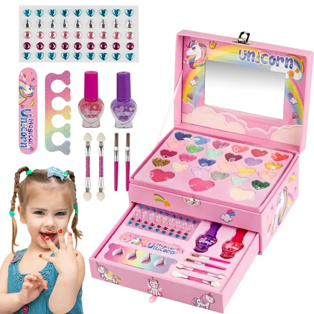Cosmetics Beauty Make Up Set Kids Princess Play Toy Washable Safe Eyeshadow Nail Polish