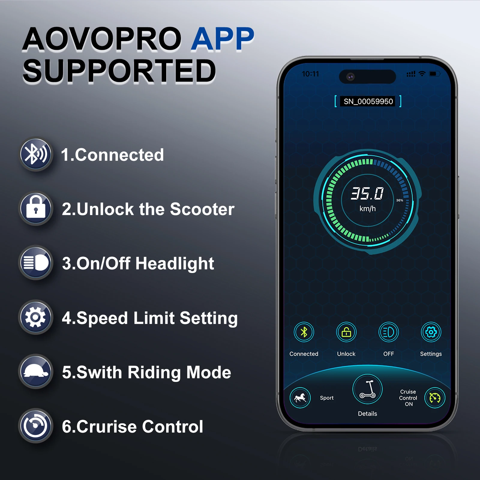 AOVOPRO ESMAX Electric Scooter 500W 40km/h Adult Electric Scooter Smart APP Double Shock Absorbing Foldable