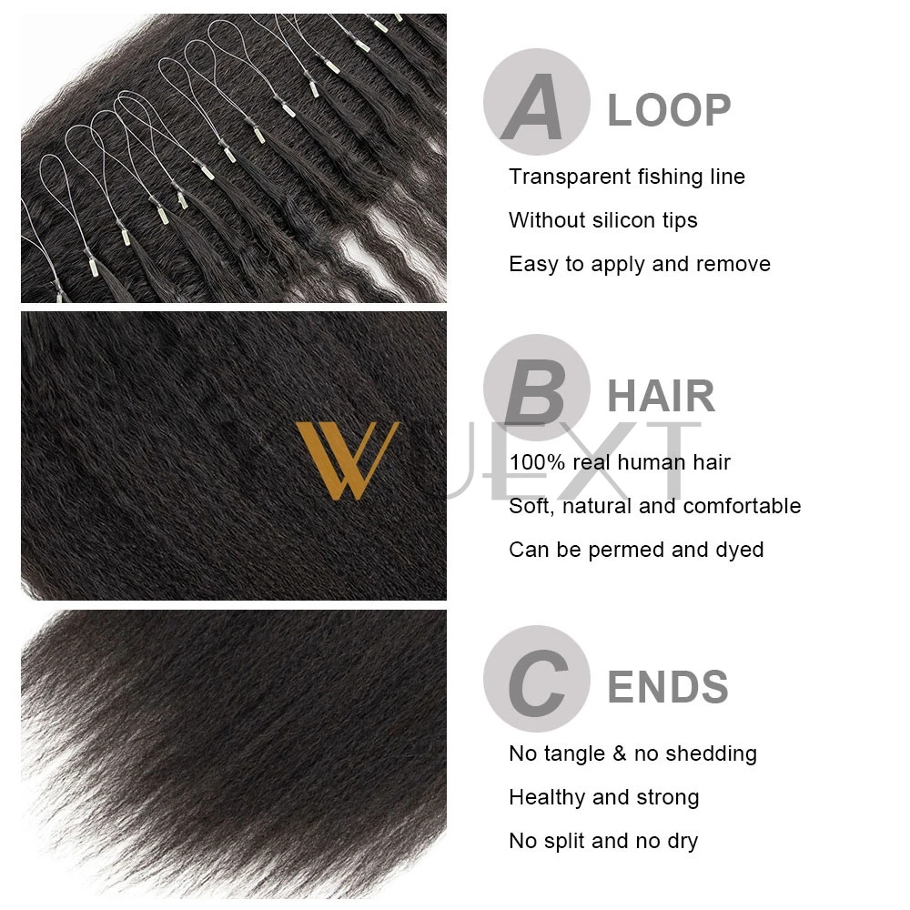 Kinky Straight Micro Loop Ring Human Hair Extensions 12"-24" Brazilian Coarse Micro Link Hair Human for Women 40-50G