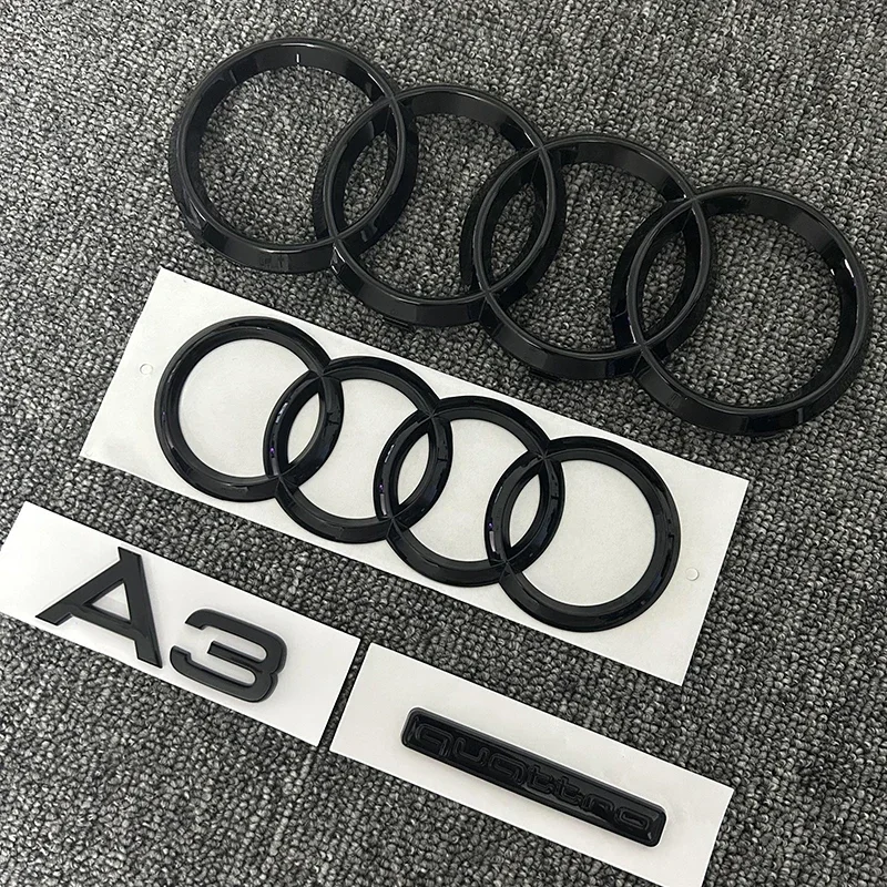 블랙 ABS 4 링 로고 엠블럼 배지 스티커 아우디 A3 2010-2020 콰트로 마크 후드 프론트 그릴 리어 트렁크 엠블럼