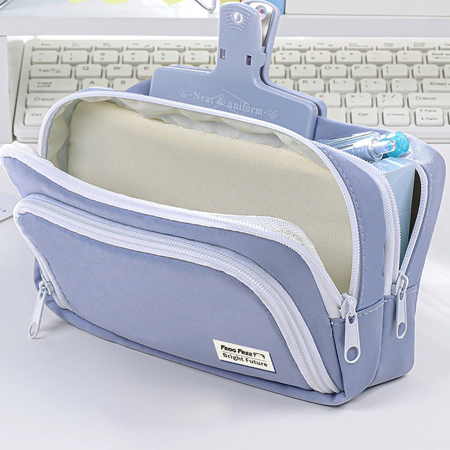 3 레이어 연필 케이스 대용량 휴대용 펜 가방 학생 문구 주최자 가방 화장품 케이스 사무실 학교 용품