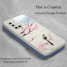 

Peach Blossom Square Camera Lens Protect Case For Oneplus 8t 9 9pro pro Soft Liquid Silicone Ultra Thin Shockproof Phone Cover