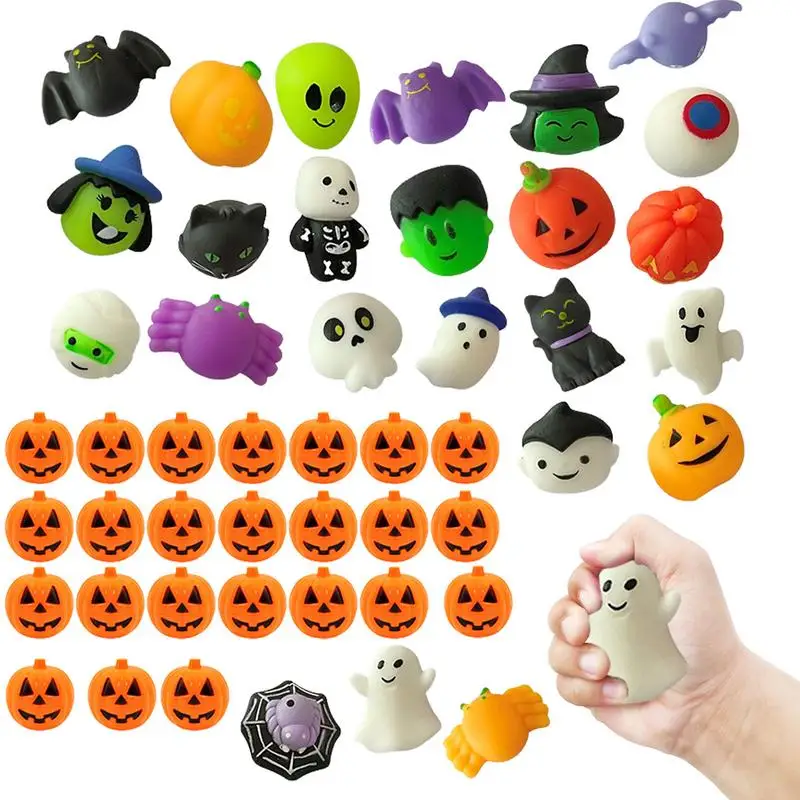 

SqueezeToys Halloween Fidgets Pop Soft Squeeze Toys 24Pcs Pumpkin Bats Witches Skeletons Pinch Dough Halloween Party Favors