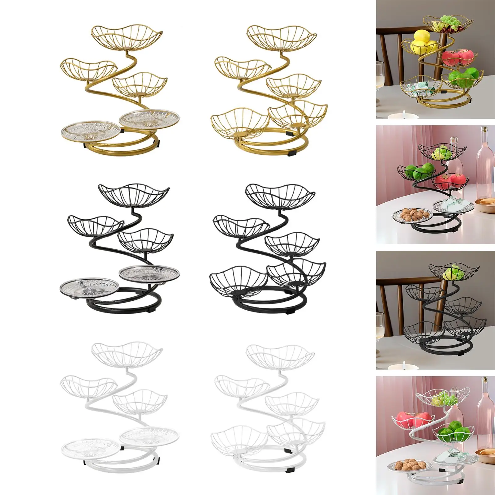 5 Tier Fruit Basket Bowl Large Capacity Wrought Iron Fruit Stand for Kitchen