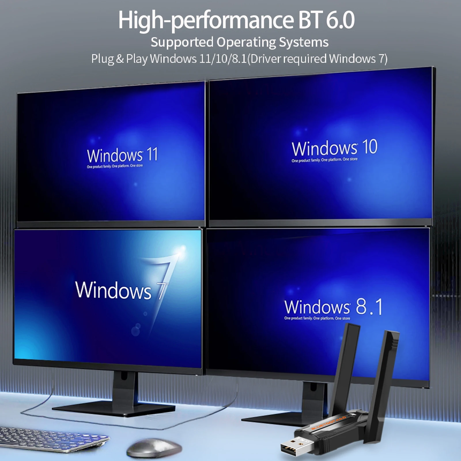 BT6.0 USB 동글 플러그 앤 플레이 블루투스 어댑터 무선 스피커 이어폰 헤드폰 MP3 플레이어용 오디오 수신기 송신기