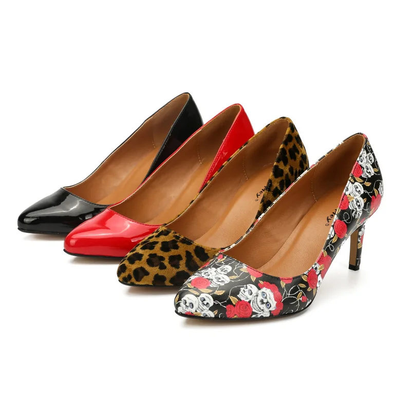 Fashion women Pumps 8CM Thin High Heels sexy party shoes PU Slip On Pointed Toe Classics Party Flowers printing women shoes