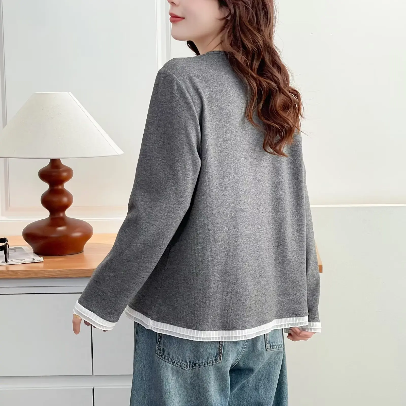 XXXXL Fashion Plus Size Women's T-Shirt Thickened Double Sided Fleece V-Neck Long Sleeved Base Tops For 2025 autumn/winter 2520
