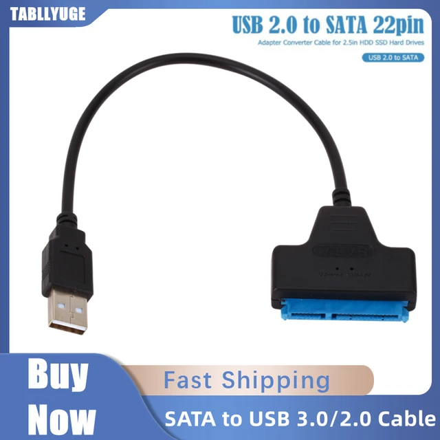 Cable SATA a USB 3,0/2,0 de hasta 6 Gbps para disco duro externo HDD SSD de  2,5 pulgadas, adaptador SATA 3 de 22 pines, cable USB 3,0 a Sata III