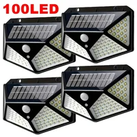 Lampe solaire de jardin extérieure 100 LED, lampes à détecteur de mouvement extérieures, lampe murale solaire étanche pour jardin, clôture, cour, allée, escalier 1