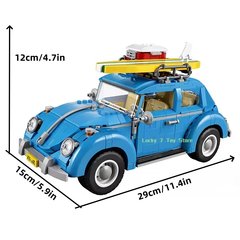 1167-teiliges Technisches Stadt-Fahrzeug Baustein-Set MOC Blauer Käfer Auto-Modell Kreatives DIY Montage-Spielzeug für Kinder Weihnachten