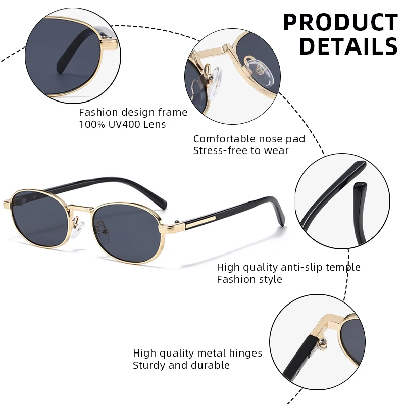 Vintage Oval Metal Sunglasses - Sleek Retro UV400 Protection Shades