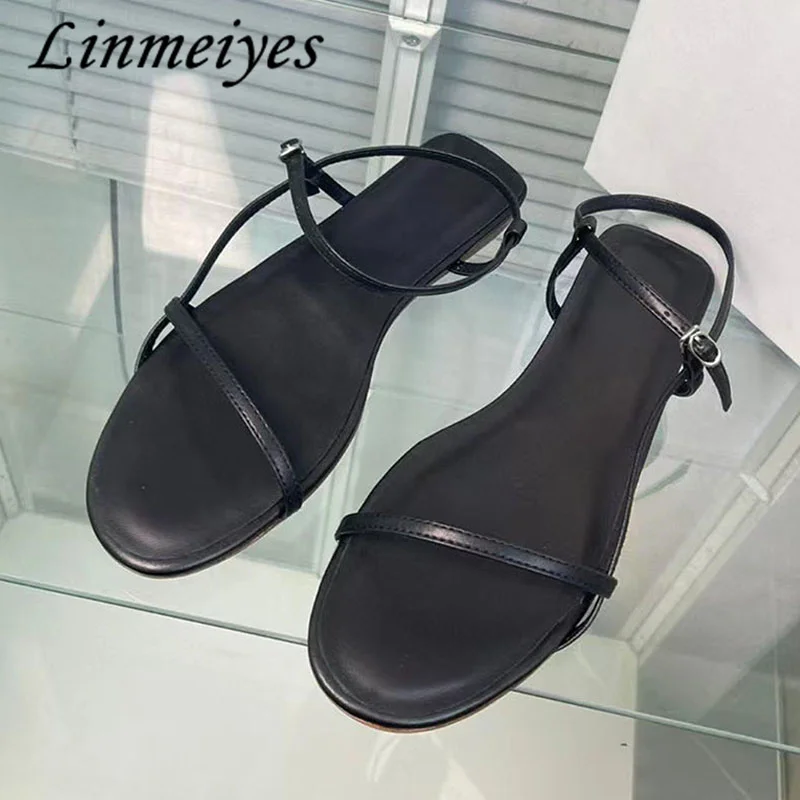 

Summer Sandals Woman Genuine Leather Narrow Band Flat Shoes Women Casual Comfort HolidaysSandals For Women Sandalias Mujer