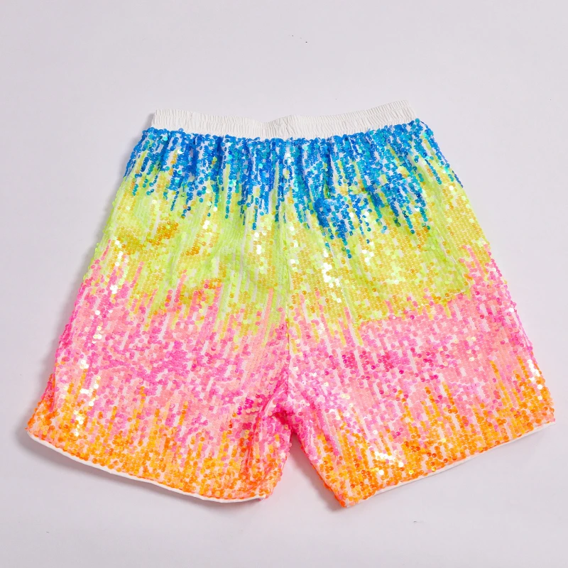 2025 New Elastic Waist Multi-Color Sequin Shorts for Men, Casual Loose-Fitting Trendy Street Style Super Cool Men's Short Pants 2