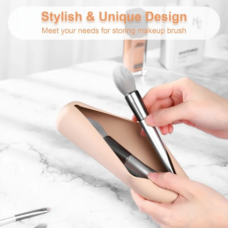 Borsa da Viaggio per Pennelli da Trucco, Scatola Portatile in Silicone, Organizer Morbido ed Elegante per Strumenti di Makeup da Viaggio - immagine 5
