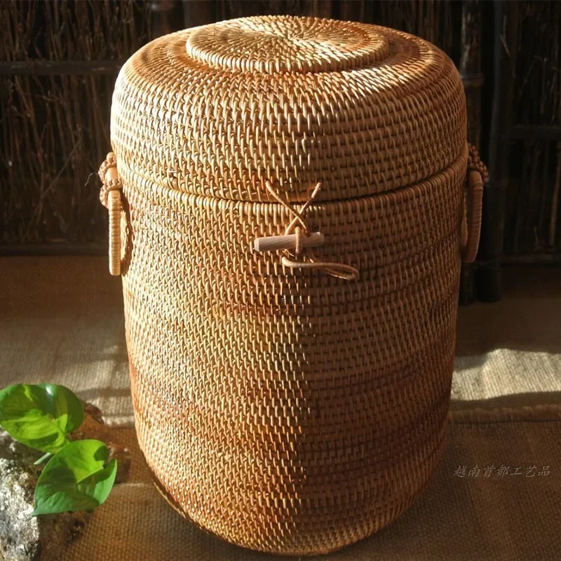 Multifunction Tea Caddy Hand Woven Rattan Storage Basket Organizadores for Sundries Jewelry Tea Ornaments Food Storage Container 3