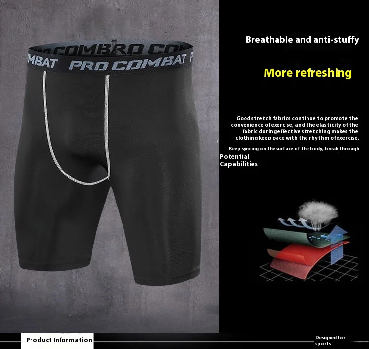 Running fitness pants men's stretch sports tights basketball bottoming shorts quick-drying compression pants cycling