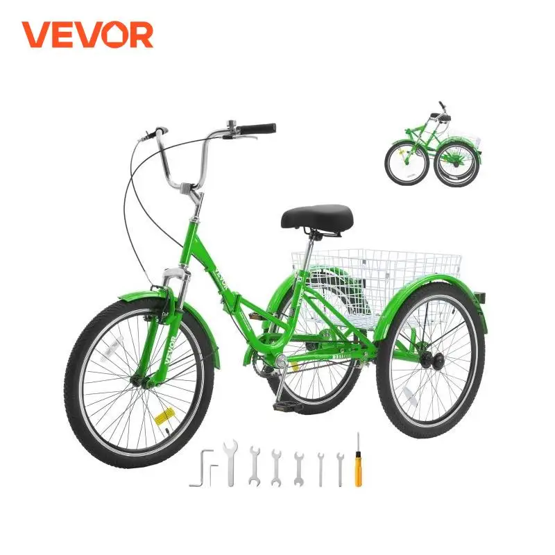 VEVOR 20/24/26-Inch Folding Adult Tricycle Carbon Steel 3 Wheel Cruiser Shopping Picnic Foldable For Women Men Seniors