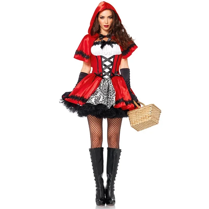 Halloween Cosplay Little Red Riding Hood Costume Gothic Style Short Skirt with Hood Castle Queen Outfit Unique Special Use Cloth