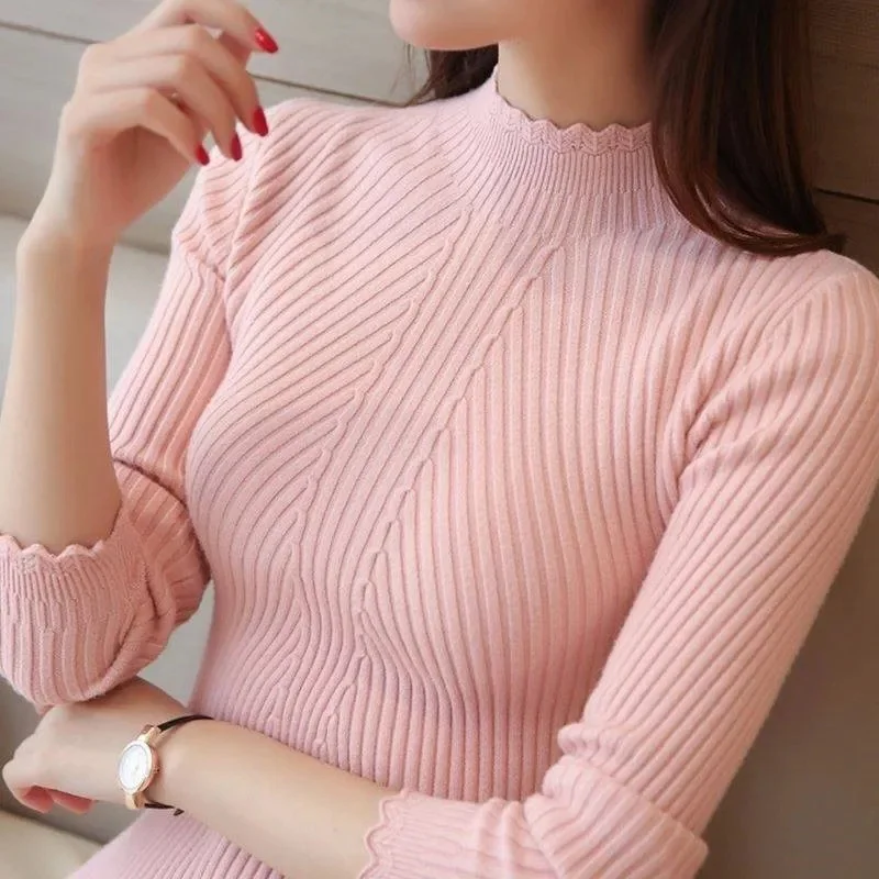 

Women Sweater 2024 New Autumn Winter Jumpers Knitted Solid Soft Cashmere Pullover Long Sleeve Bottoming Knitwear Shirts Tops