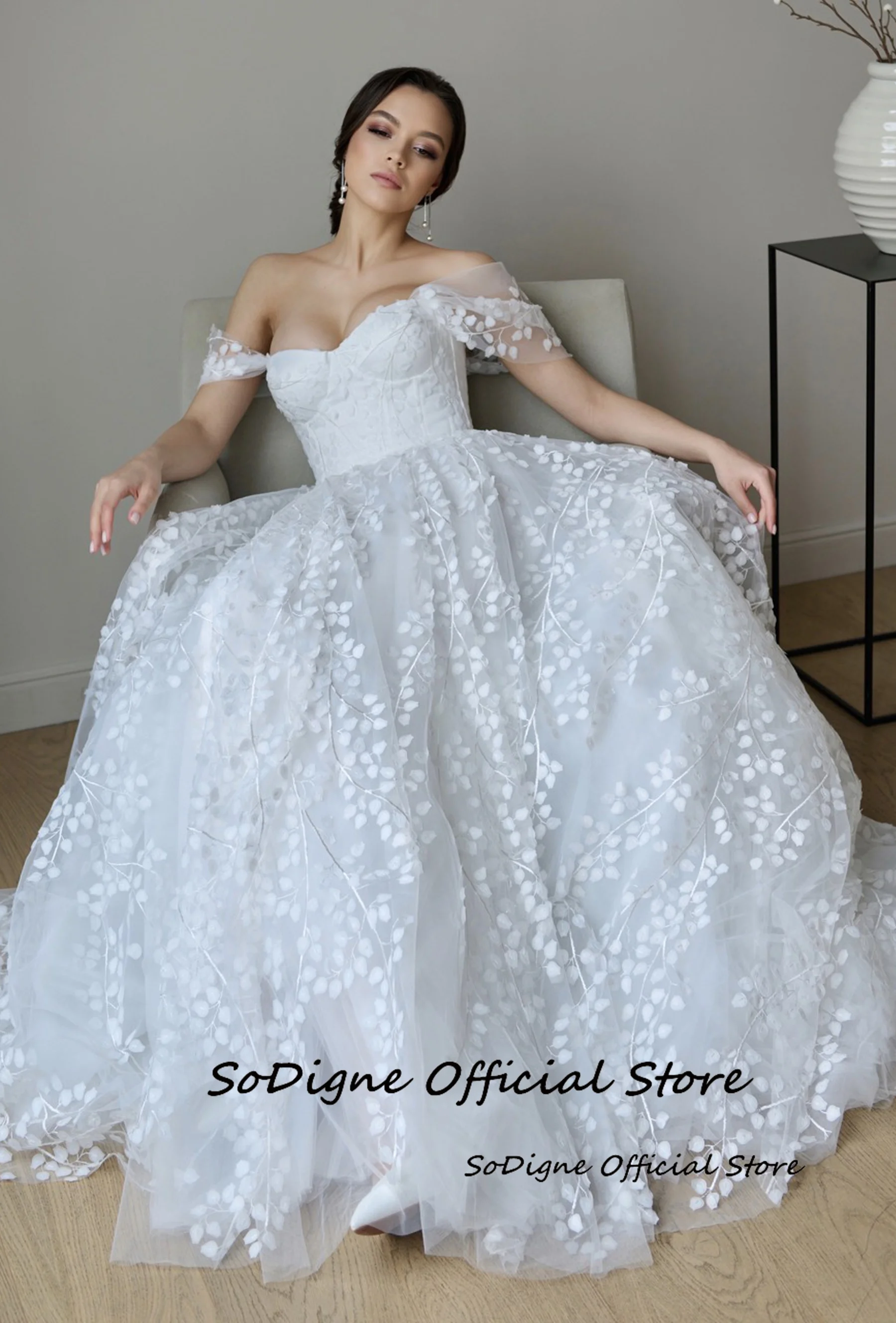SoDigne A-line Appliques Tulle Wedding Dresses Off Shoulder Sleeveless Bride Dress Wedding Gown vestidos de novia Customized 13 S320de4a9caf749ff804841f9f6f026bbb