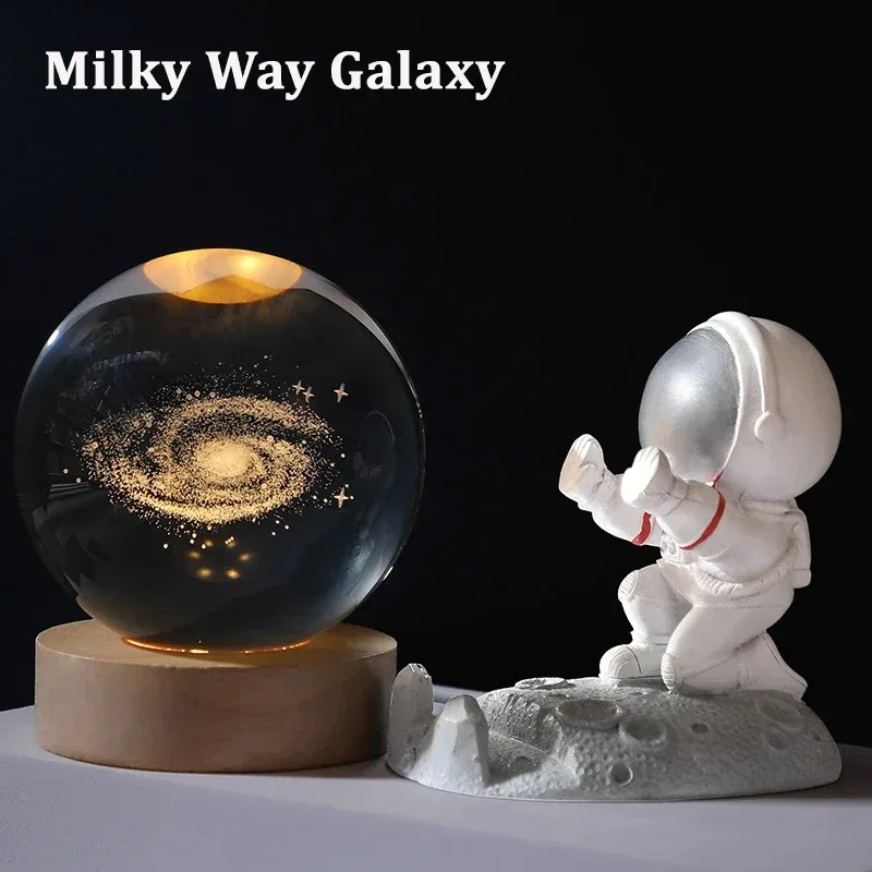 @@@6cm 3D Crystal Ball Decoration 2024 Astronomy Solar System Planets Moon Astronaut LED Balls Home Snow Glass Globe