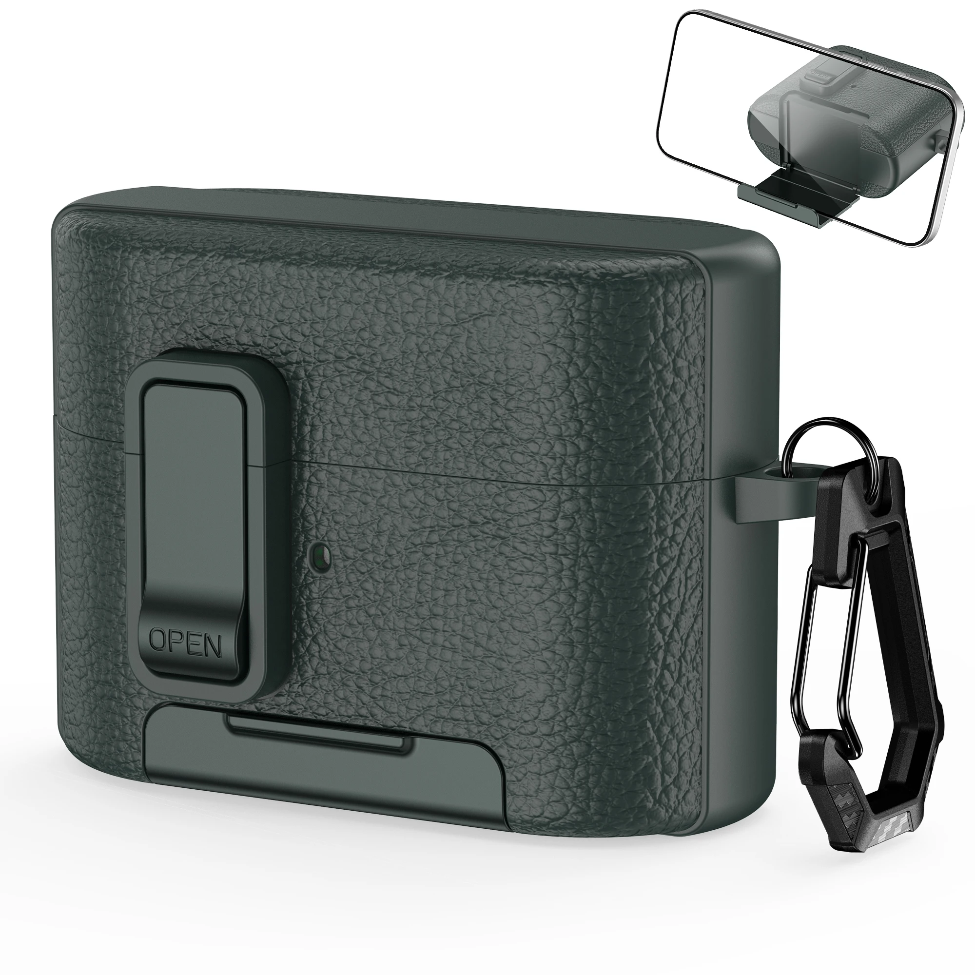 Premium Leather Texture Earphone Protective Case with Secure Lock and Invisible Stand