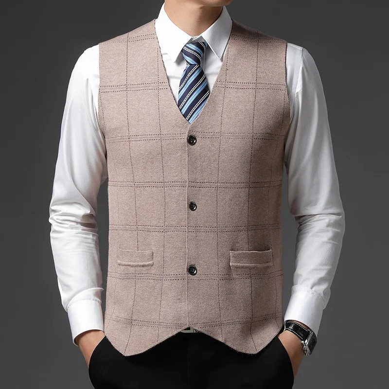 

Autumn Knitted Suit Vest Fashion V-neck Men's Sleeveless Sweater Jacket Young Middle-aged Male Vests Wearcoat Warm Tops