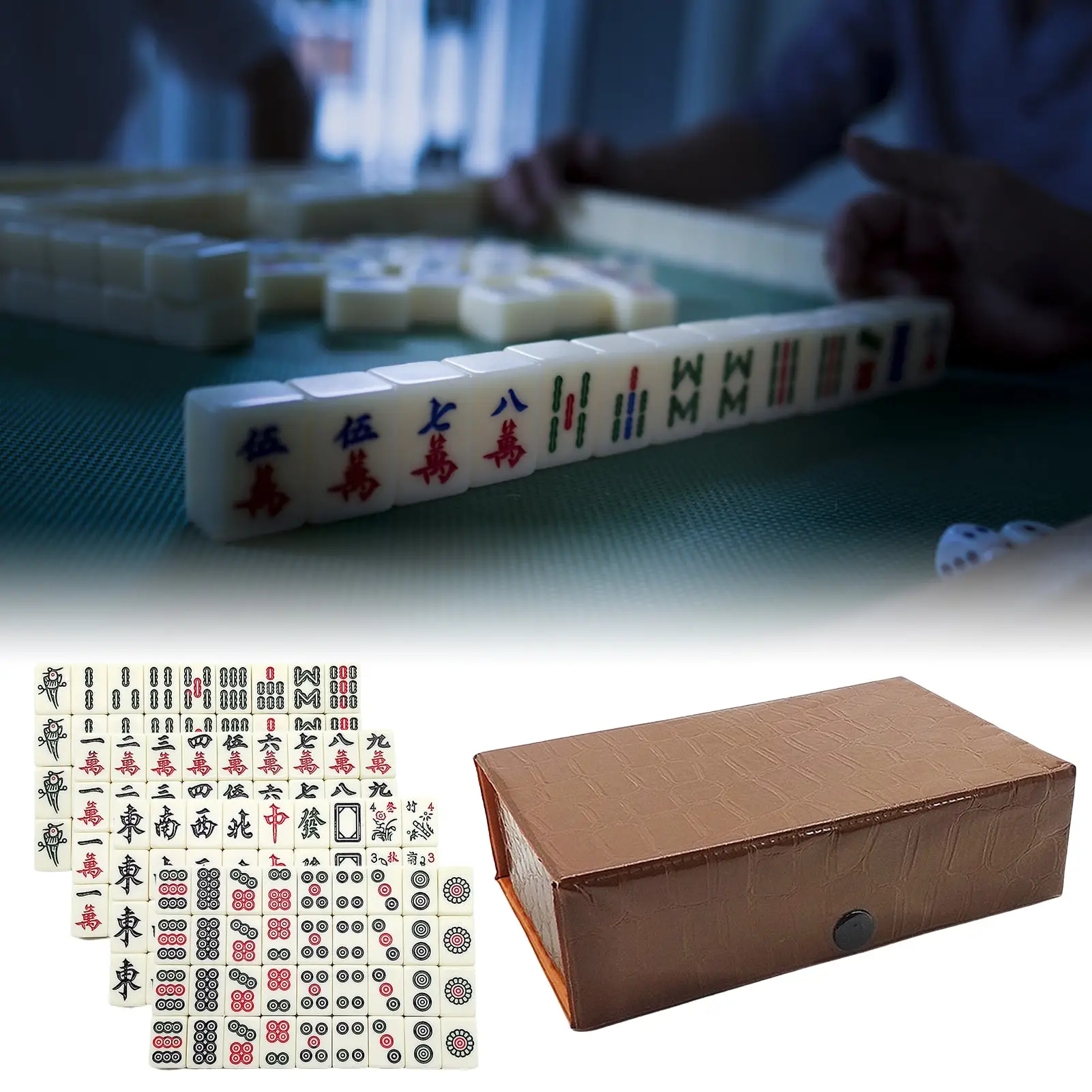 Florauspicious Chinese Mahjong Set - with 146 Tiles, 2 Dice Chinese Style  Game for Travel, Family Gathering, Party