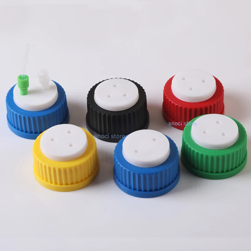 발효 탱크 반응기 공급 커버 플라스틱 PTFE 재질 이동식 액상 병뚜껑 GL45 유리병용 다채로운 스크류 캡