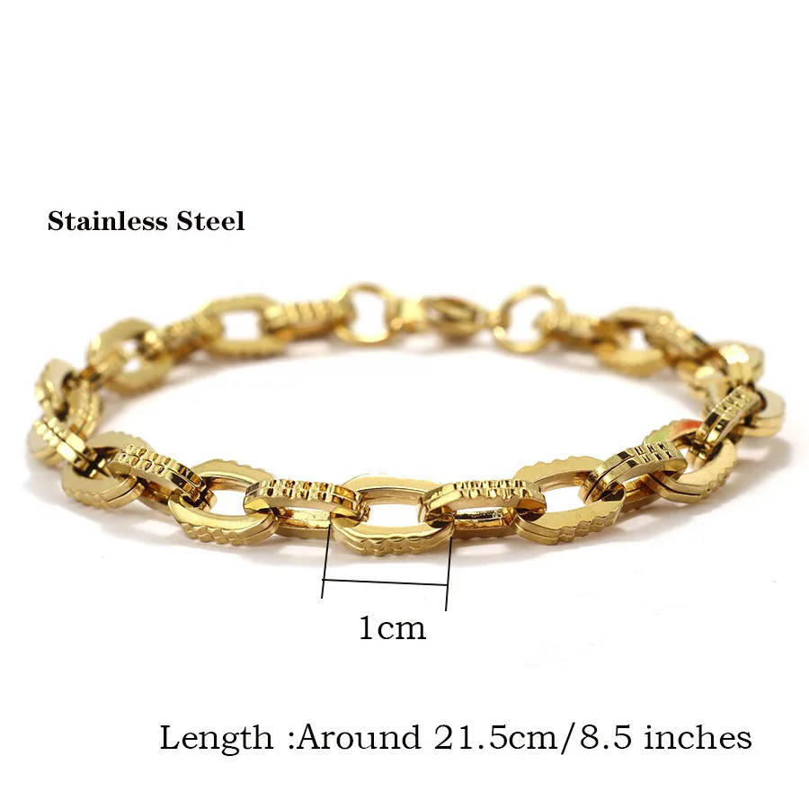 Stainless Steel Men Bracelet Gold Color Chain Link Handmade