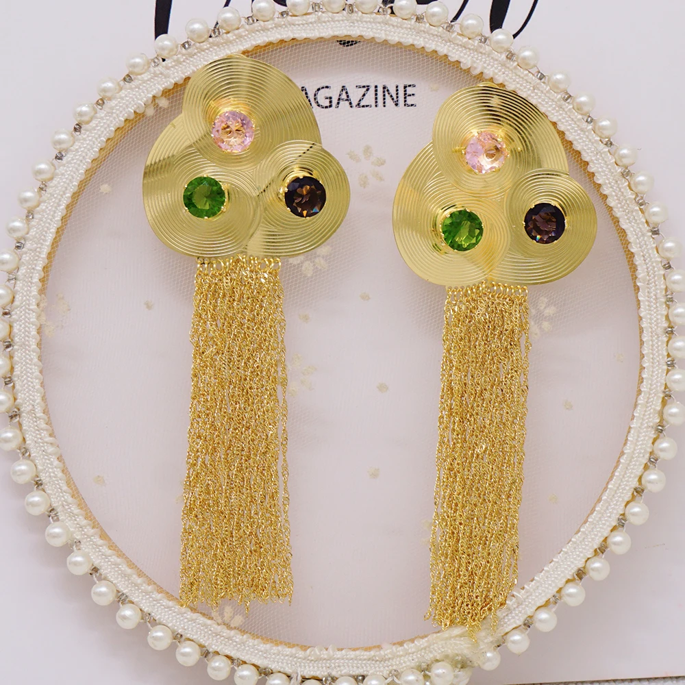 Bohemian Tassel Earrings Jewelry For Women Gold Color Italian Lady Design Crystal Drop Dangle Earrings Party Gifts