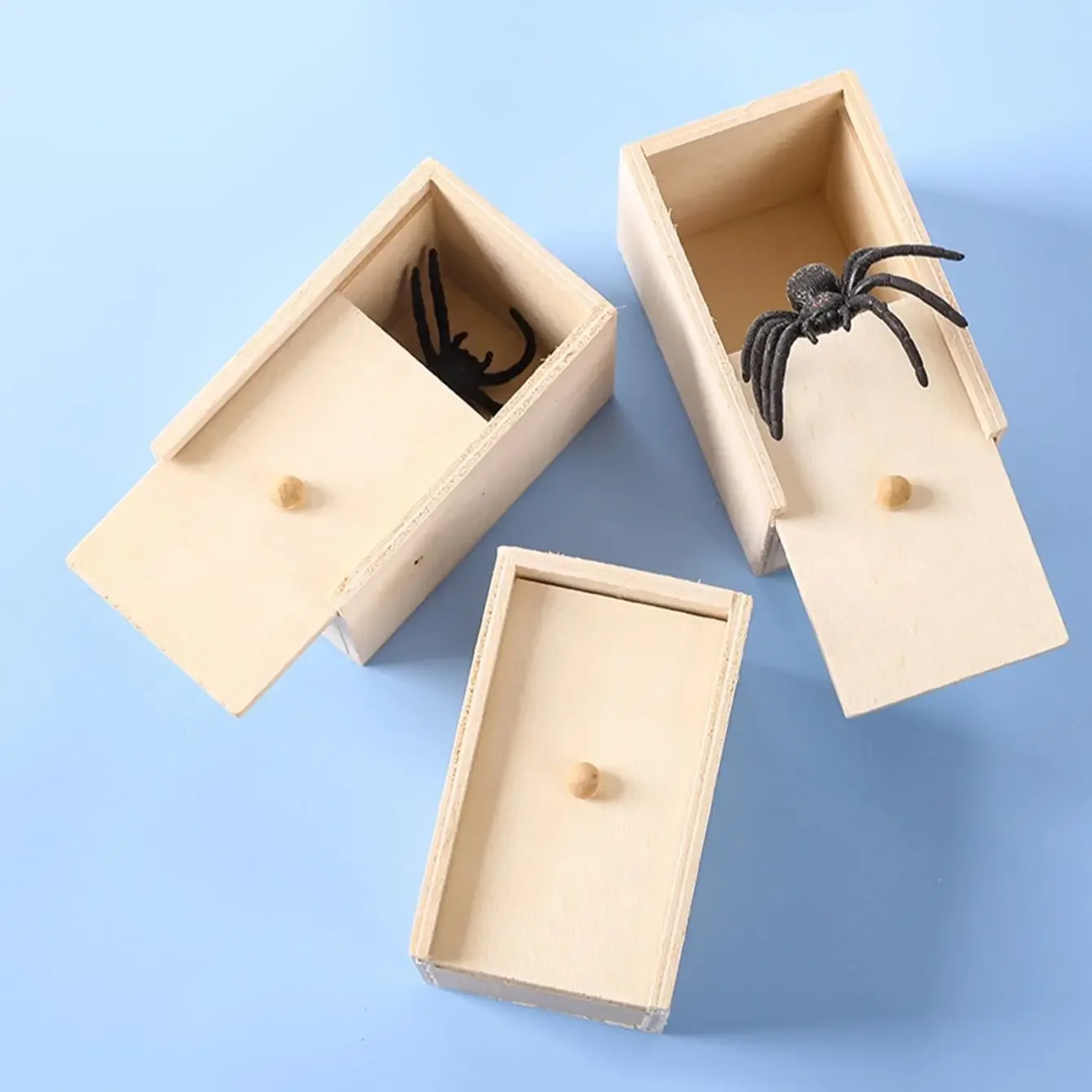 1Pc Scare Wooden Box Spiders, April Fool's Day Pranks, Trick Toys