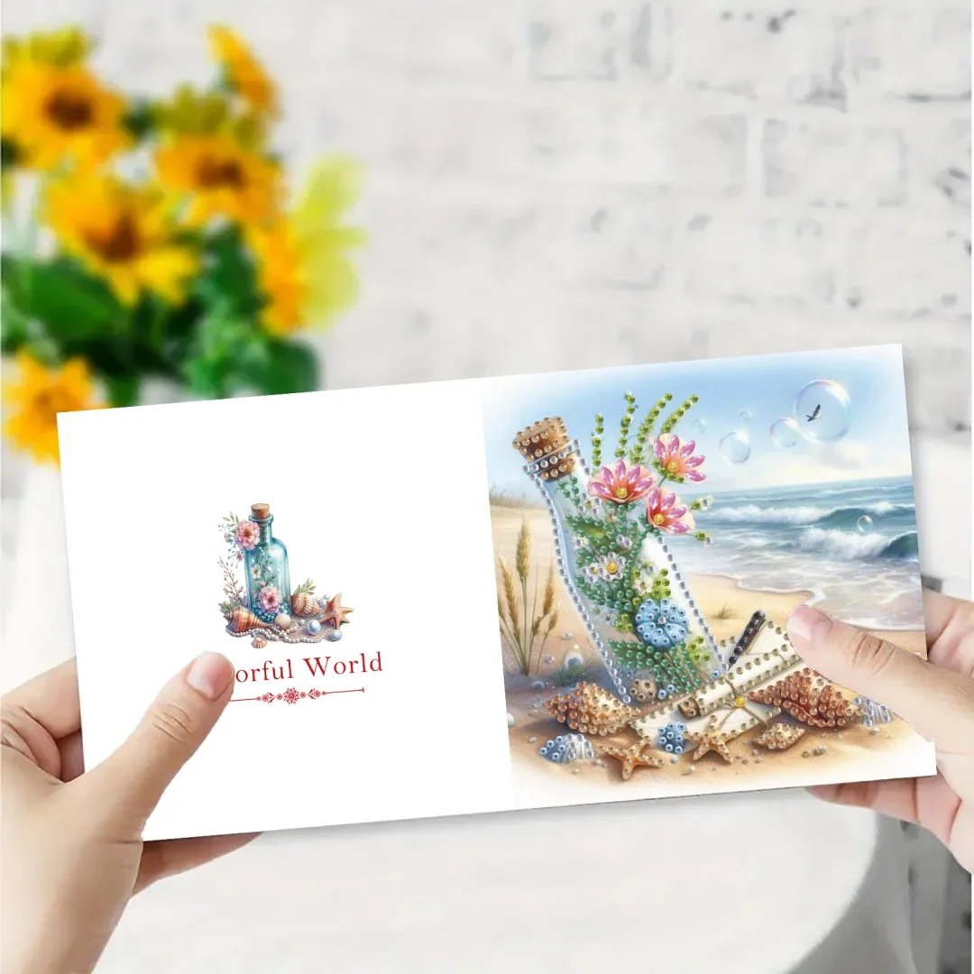 6-Piece DIY Diamond Painting Kit Sea Theme Greeting Card Blessings and Wishes Irregular Shape Diamonds Paper Material diamond painting painting set