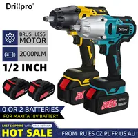 Drillpro 2000N.M High Torque Brushless Electric Impact Wrench 1/2" Cordless Wrench Rechargeable Battery for Makita 18V Battery 1