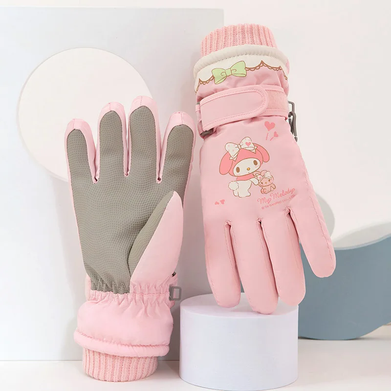 New Sanrio Kuromi Children's Ski Gloves Waterproof and Non-Slip Fall and Winter Thickened Windproof Warm Cartoon for 8-14 years