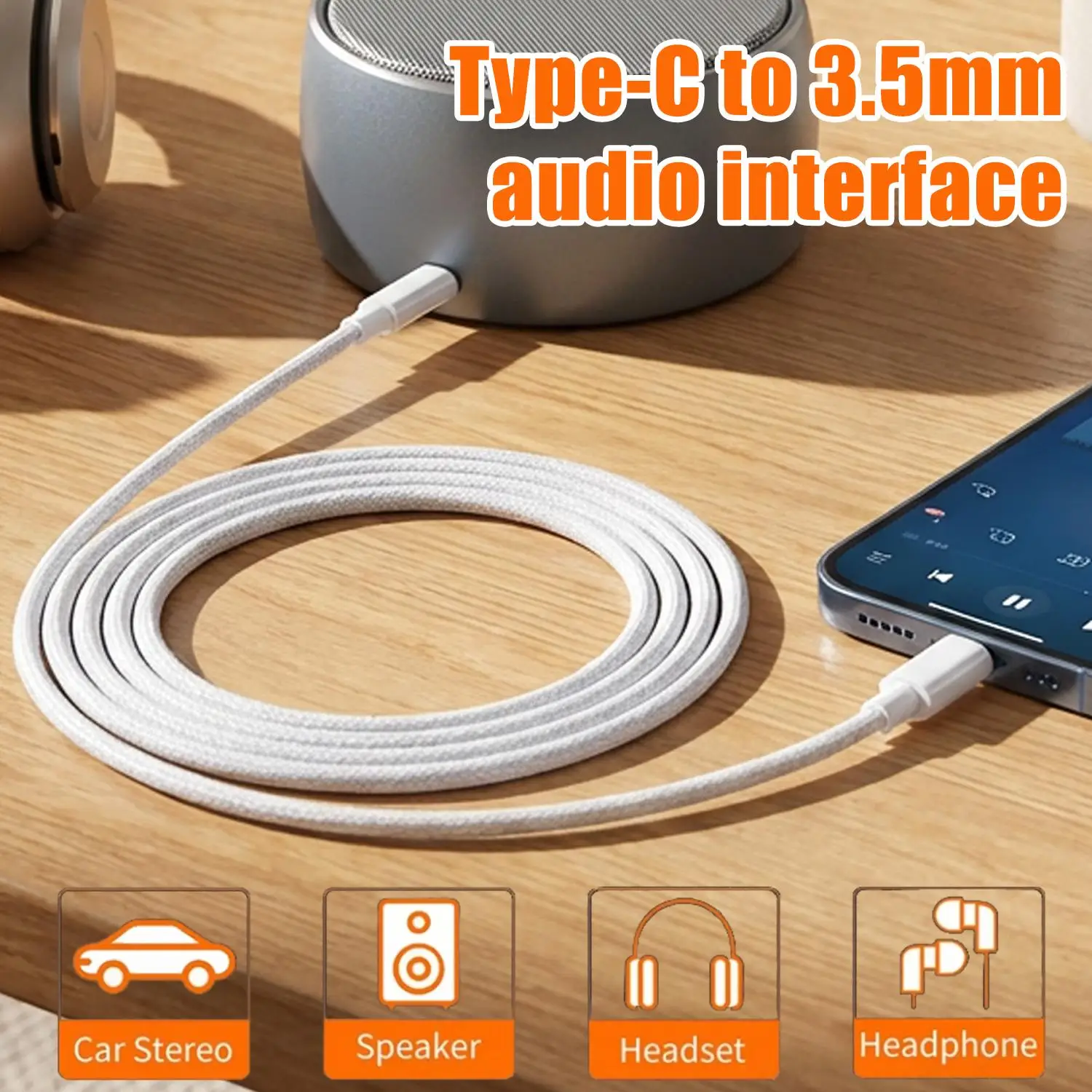 Universal USB C to 3.5mm AUX Audio Cable Adapter for Car Speakers and Headphones