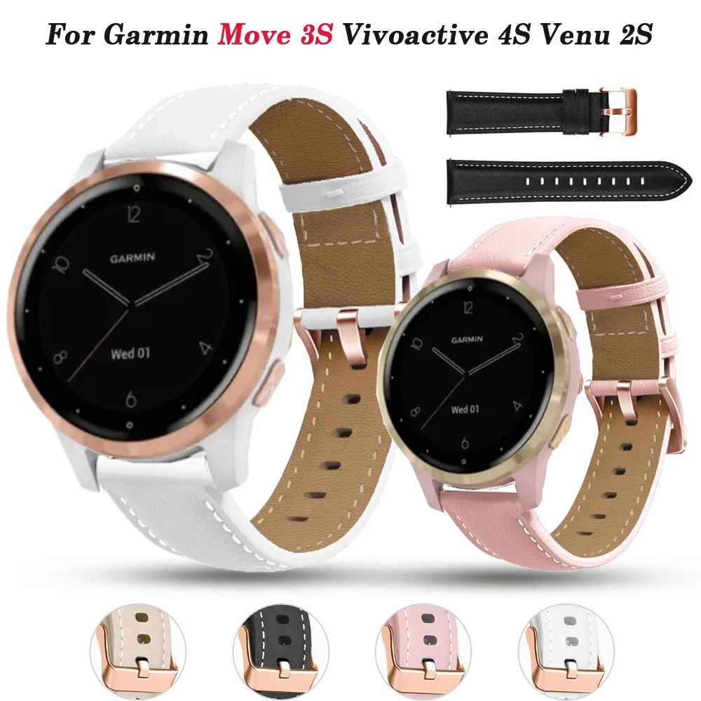 

Vivoactive 4S 3S Leather Strap For Garmin Venu 2S/Rey/Forerunner 265S 255S Rose Gold Buckle 18mm Smart Watch Bracelet Wristbands