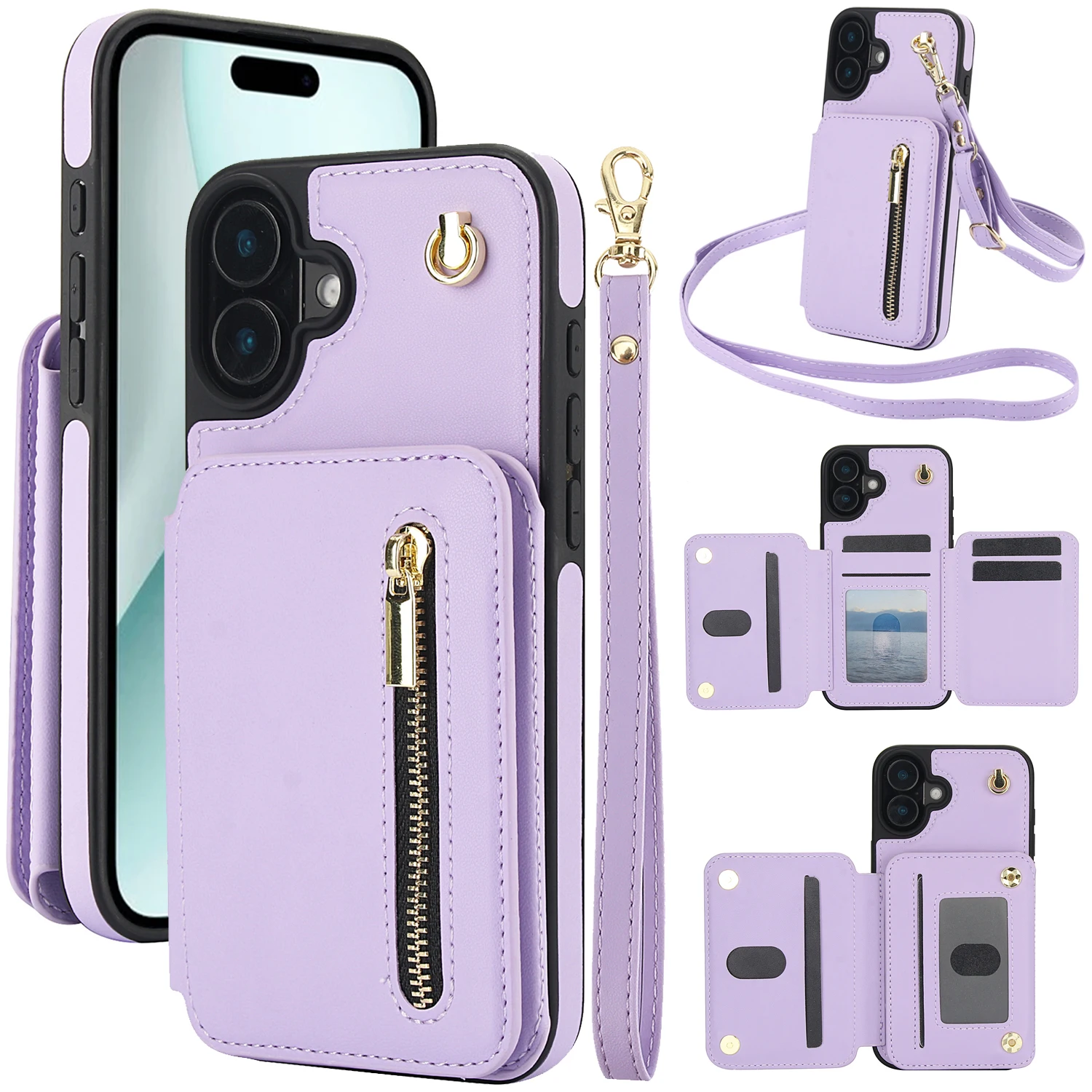 Elegant Crossbody Leather RFID Wallet Phone Case & Zipper Pocket Purse Cover
